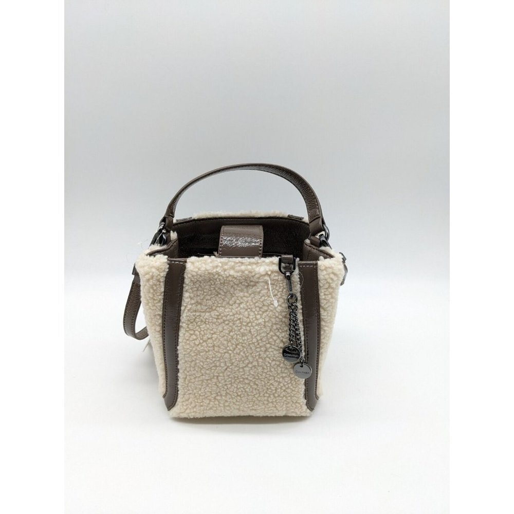 CALVIN KLEIN Astatine sherpa and patent leather top handle mini crossbody -Taupe - Picture 4 of 11